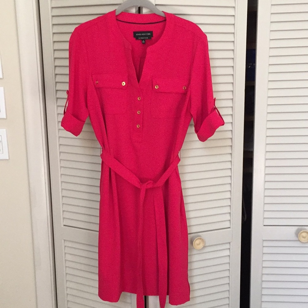 Hot pink shirt dress